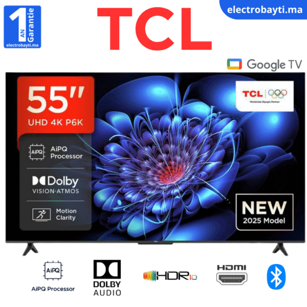 TCL- 55" Google TV – 4K UHD HDR10, SMART TV, HDMI 2.1 - 55P6K