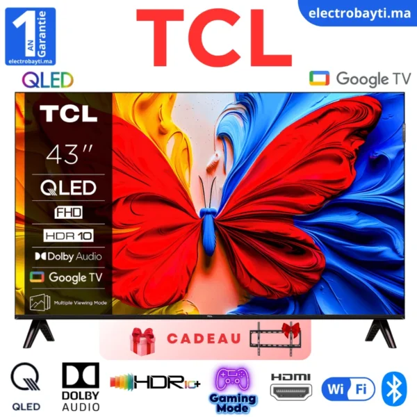 TCL- 43 Smart Tv QLED Full HD Google TV et Dolby Audio, écran plat, 43S5K