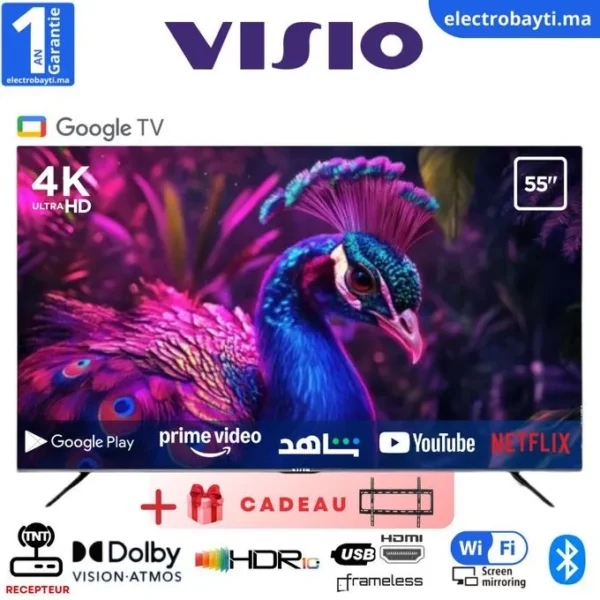 Visio - 55'' Smart TV - Google Tv - UHD 4K - HDR10 - Dolby Vision + Support Mural cadeau- 55WG9522KG