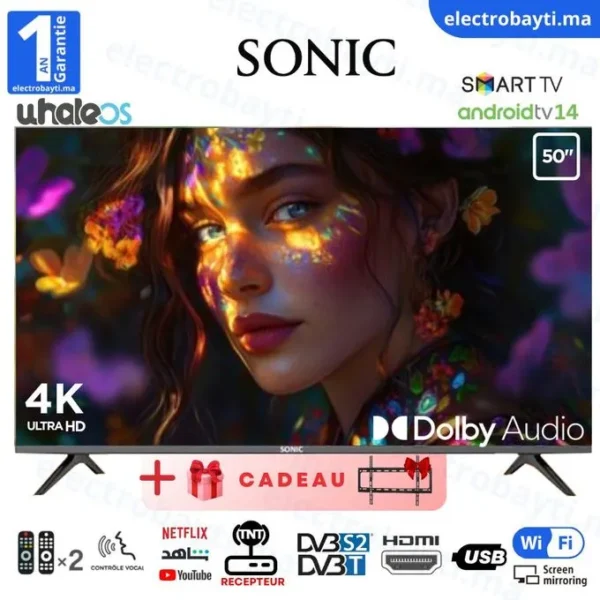 Sonic 50 Smart tv - 4K UHD - Système WhaleOS - Dolby Audio - Récepteur Intégré - TNT HD