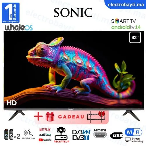 Sonic 32 Smart TV - Frameless HD - Récepteur Intégré HDMI + Support Mural