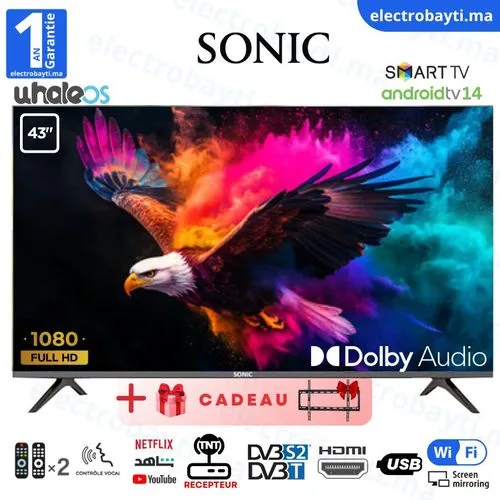 Sonic 43 Smart tv Full HD Système WhaleOS avec Dolby Audio, Récepteur Intégré, TNT HD