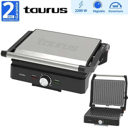 Taurus Grill Panini En Teflon - Taille XXL - Ouverture à 90° et 180° - 2ans Garantie