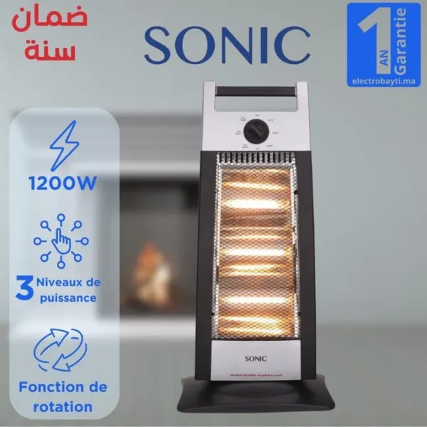 Sonic Chauffage Électrique, 1200W, Chauffage silencieux et Rapide, Chauffage Halogène