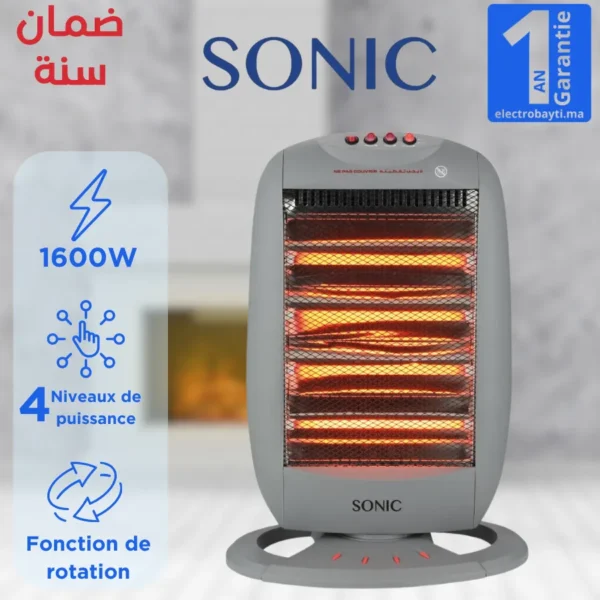 Sonic Chauffage Électrique, 1600W, Chauffage silencieux et Rapide, Chauffage quartz