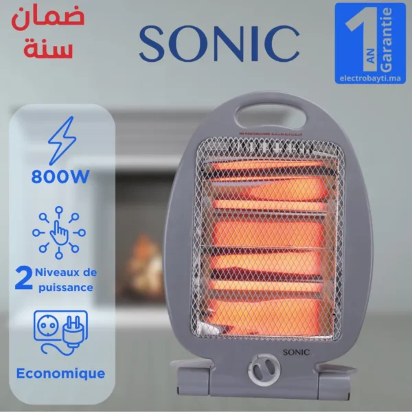 Sonic Chauffage Électrique, 800W, Chauffage silencieux et Rapide, Chauffage quartz