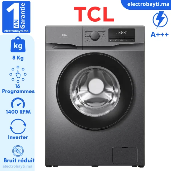 TCL P608FLG - Machine à laver automatique - 8 KG - Digital Inverter - 16 Programmes - A+++