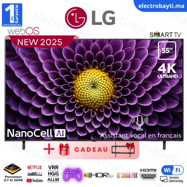 LG - Smart TV - NanoCell AI NANO80 4K 55'' - Télécommande Magique AI - HDR10 - webOS25 2025